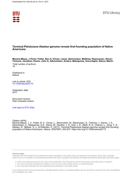 Terminal Pleistocene Alaskan Genome Reveals First Founding Population of Native Americans