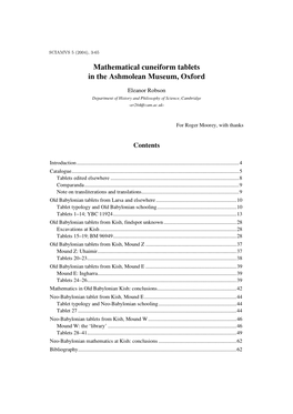 Mathematical Cuneiform Tablets in the Ashmolean Museum, Oxford