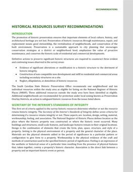 Historical Resources Survey Recommendations