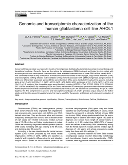 Genomic and Transcriptomic Characterization of the Human Glioblastoma Cell Line AHOL1