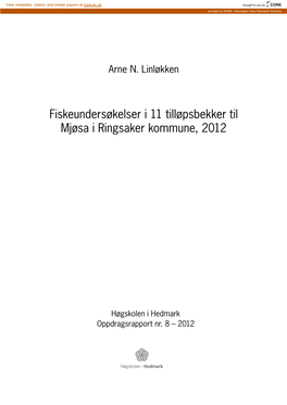 Fiskeundersøkelser I 11 Tilløpsbekker Til Mjøsa I Ringsaker Kommune, 2012