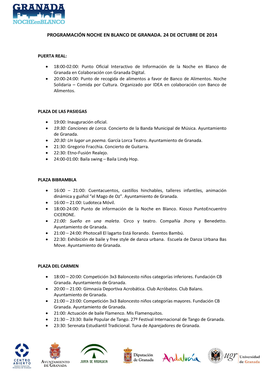 Programación Noche En Blanco De Granada. 24 De Octubre De 2014