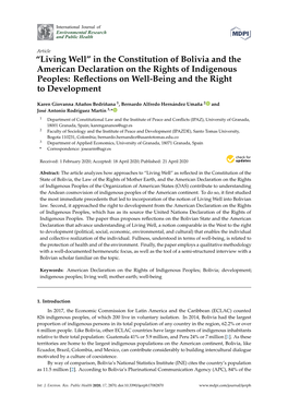 “Living Well” in the Constitution of Bolivia and the American Declaration on the Rights of Indigenous Peoples: Reﬂections on Well-Being and the Right to Development