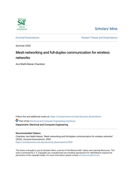 Mesh Networking and Full-Duplex Communication for Wireless Networks