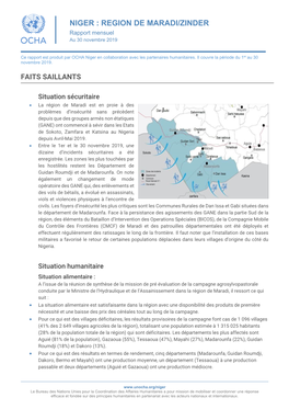 REGION DE MARADI/ZINDER Rapport Mensuel Au 30 Novembre 2019