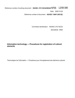 Information Technology — Procedures for Registration of Cultural Elements