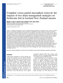 Complete Versus Partial Macrophyte Removal: the Impacts of Two Drain Management Strategies on Freshwater ﬁsh in Lowland New Zealand Streams