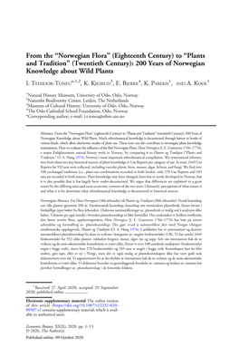 From the “Norwegian Flora” (Eighteenth Century) to “Plants and Tradition” (Twentieth Century): 200 Years of Norwegian Knowledge About Wild Plants