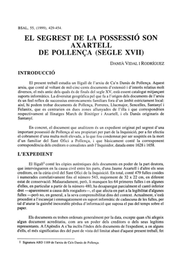 El Segrest De La Possessió Son Axartell De Pollença (Segle Xvii)