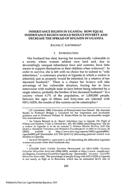 Inheritance Rights in Uganda: How Equal Inheritance Rights Would Reduce Poverty and Decrease the Spread of Hiv/Aids in Uganda