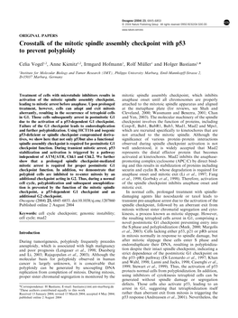 Crosstalk of the Mitotic Spindle Assembly Checkpoint with P53 to Prevent Polyploidy