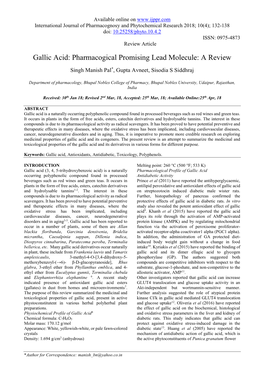 Gallic Acid: Pharmacogical Promising Lead Molecule: a Review