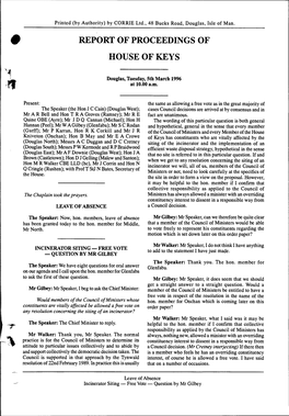 Report of Proceedings of House of Keys