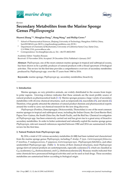 Secondary Metabolites from the Marine Sponge Genus Phyllospongia