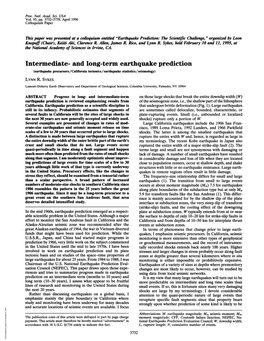 And Long-Term Earthquake Prediction (Earthquake Precursors/California Tectonics/Earthquake Statistics/Seismology) LYNN R