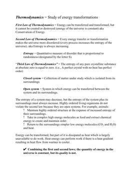 Thermodynamics = Study of Energy Transformations