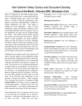 February 2002 - Monotypic Cacti ------There Is a Hierarchy in the World of Plant Names