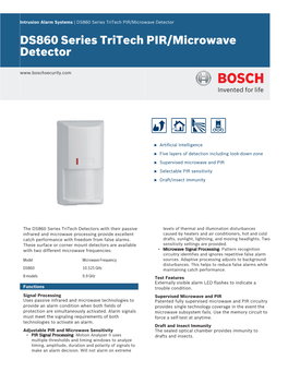 DS860 Series Tritech PIR/Microwave Detector DS860 Series Tritech PIR/Microwave Detector