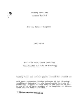 Working Paper 164C Revised May 1979 Evolving Parallel Programs