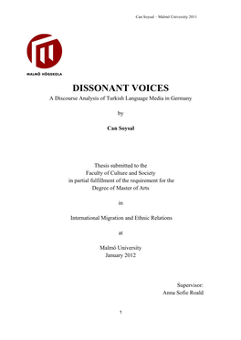 DISSONANT VOICES a Discourse Analysis of Turkish Language Media in Germany