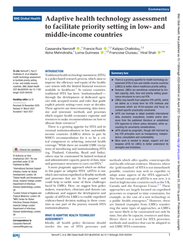 Adaptive Health Technology Assessment to Facilitate Priority Setting in Low- and Middle-­Income Countries