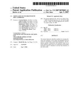 (12) Patent Application Publication (10) Pub. No.: US 2007/0078083 A1 Barlow Et Al