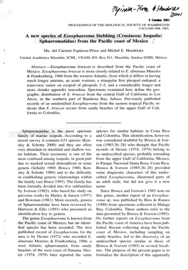 A New Species of Exosphaeroma Stebbing (Crustacea: Isopoda: Sphaeromatidae) from the Pacific Coast of Mexico ^