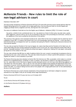 Mckenzie Friends - New Rules to Limit the Role of Non-Legal Advisors in Court