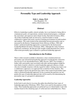 Personality Type and Leadership Approach