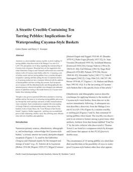 A Steatite Crucible Containing Ten Tarring Pebbles: Implications for Waterproofing Cuyama-Style Baskets