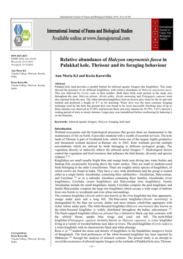 Relative Abundance of Halcyon Smyrnensis Fusca in Palakkal Kole