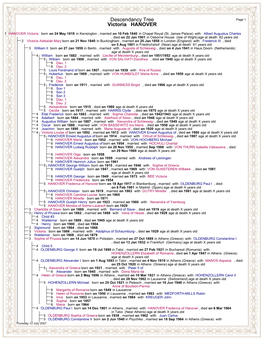 Victoria HANOVER Descendancy Tree