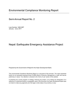 Environmental Compliance Monitoring Report Nepal: Earthquake