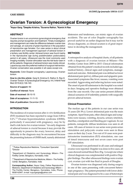 Ovarian Torsion: a Gynecological Emergency 1Nupur Garg, 2Deepika Krishna, 3Suvarna Rathor, 4Kamini a Rao