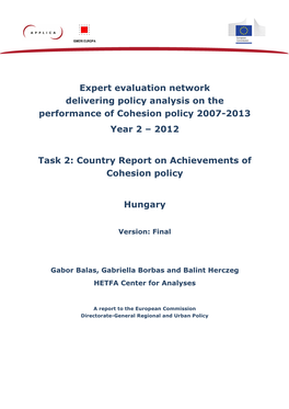 2012 Task 2: Country Report on Achievements of Cohesion Policy