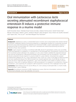 Oral Immunization with Lactococcus Lactis Secreting Attenuated