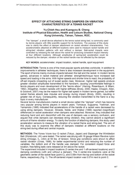 EFFECT of Altachlng STRING DAMPERS on VIBRATION CHARACTERISTICS of a TENNIS RACKET