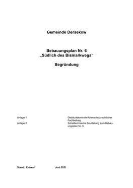 Gemeinde Dersekow Bebauungsplan Nr. 6 „Südlich Des Bismarkwegs