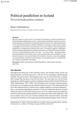 Political Parallelism in Iceland: Perceived Media-Politics Relations