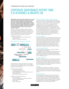 Corporate Governance Report 2008 H & M Hennes & Mauritz Ab
