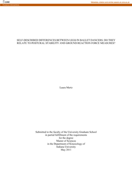 Self-Described Differences Between Legs in Ballet Dancers: Do They Relate to Postural Stability and Ground Reaction Force Measures?