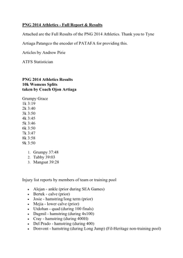 PNG 2014 Athletics - Full Report & Results