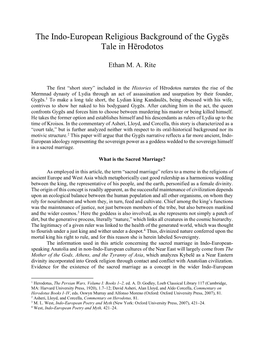 The Indo-European Religious Background of the Gygēs Tale in Hērodotos