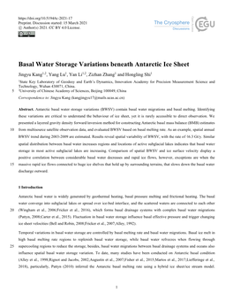 Basal Water Storage Variations Beneath Antarctic Ice Sheet