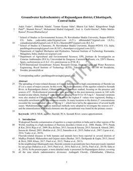 Groundwater Hydrochemistry of Rajnandgaon District, Chhattisgarh, Central India