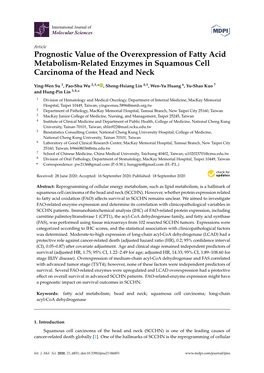 Prognostic Value of the Overexpression of Fatty Acid Metabolism-Related Enzymes in Squamous Cell Carcinoma of the Head and Neck