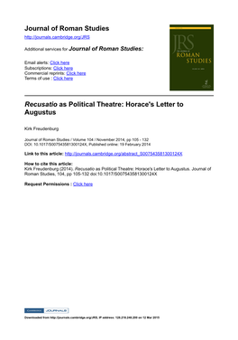 Journal of Roman Studies Recusatio As Political Theatre