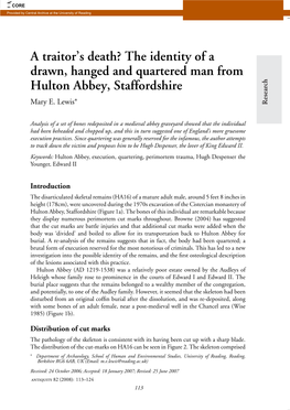 A Traitor's Death? the Identity of a Drawn, Hanged and Quartered Man from Hulton Abbey, Staffordshire