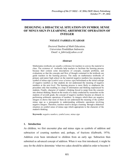 Designing a Didactical Situation on Symbol Sense of Minus Sign in Learning Arithmetic Operation of Integer