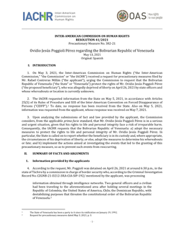 Ovidio Jesús Poggioli Pérez Regarding the Bolivarian Republic of Venezuela May 13, 2021 Original: Spanish